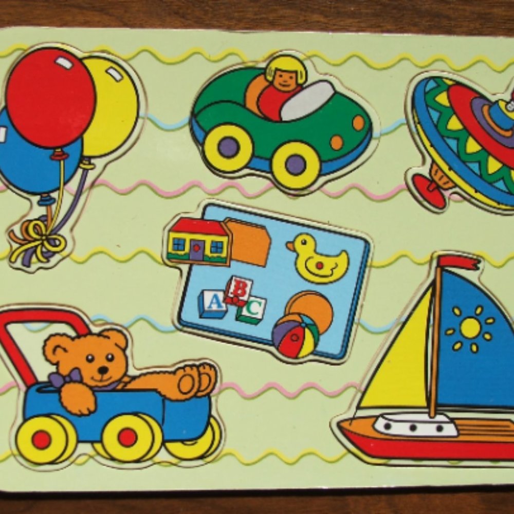 Wooden TOYS Puzzle Board & Six Pieces Vintage (P75)
